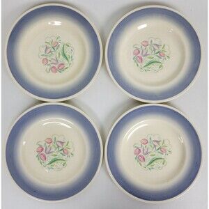4 Vintage Susie‎ Cooper Crown Works Burslem England Blue Floral Tulip Plates 8"